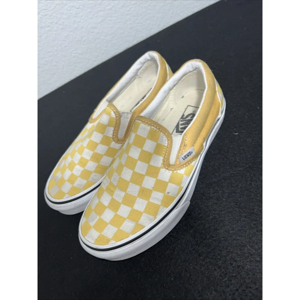 VANS Yellow Checkerboard Slip On Sneakers Unisex Skate Shoe Mens 4 Women’s 5.5